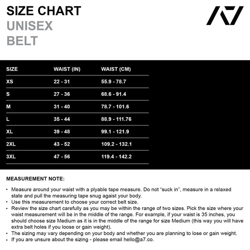A7 Belt Leather Slab - 10mm - IPF Approved size chart
