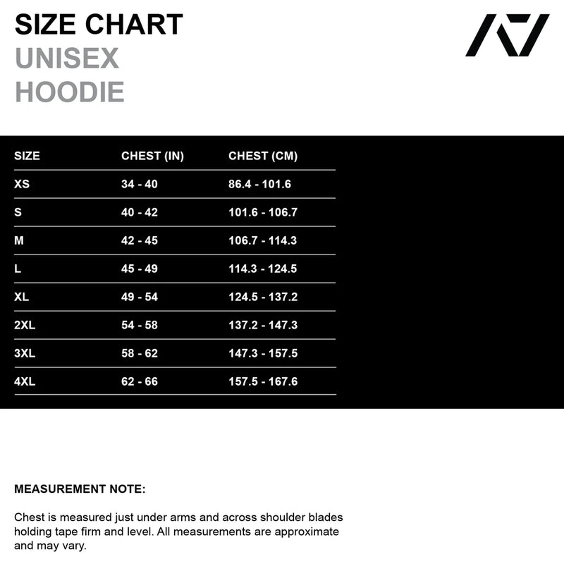Powerlifting Unisex Hoodie - Shadow Stone Black size chart