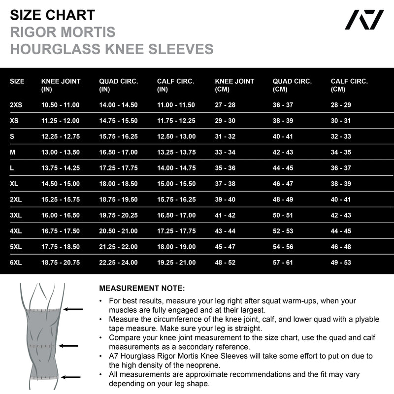 Hourglass Knee Sleeves - Shadow Stone size chart