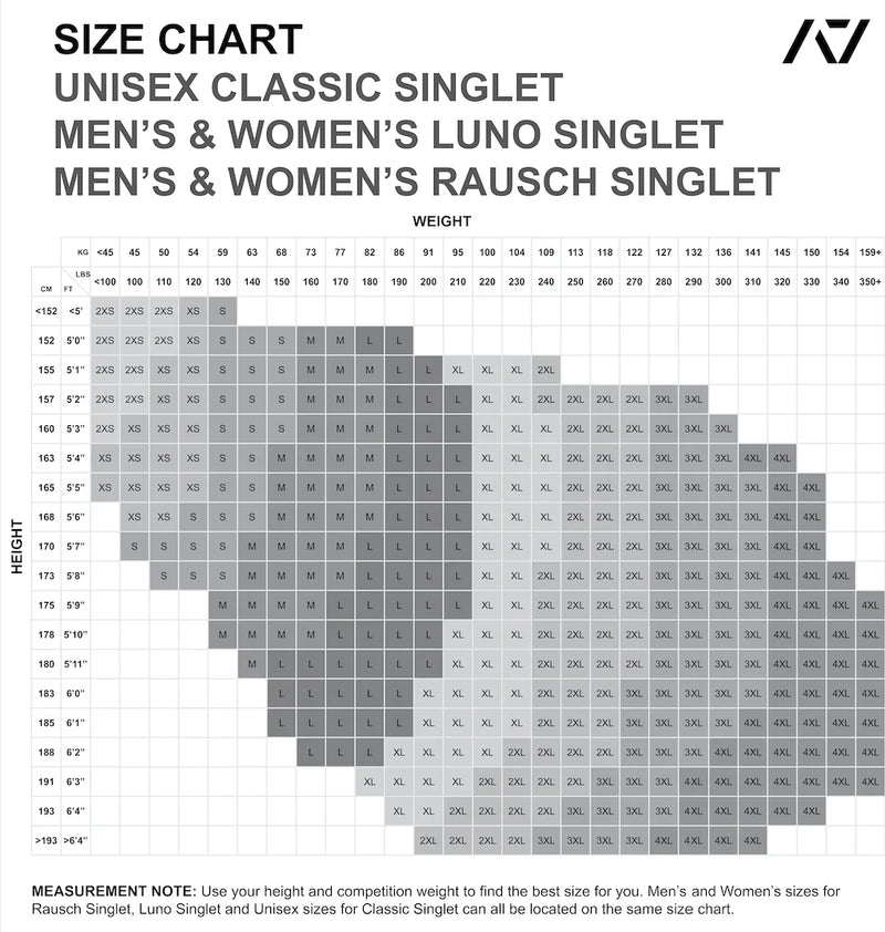 A7 Classic Singlet - Black - IPF Approved size chart
