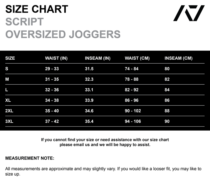 Veil Over-Fit Unisex Joggers/Trackpants - Stealth size chart
