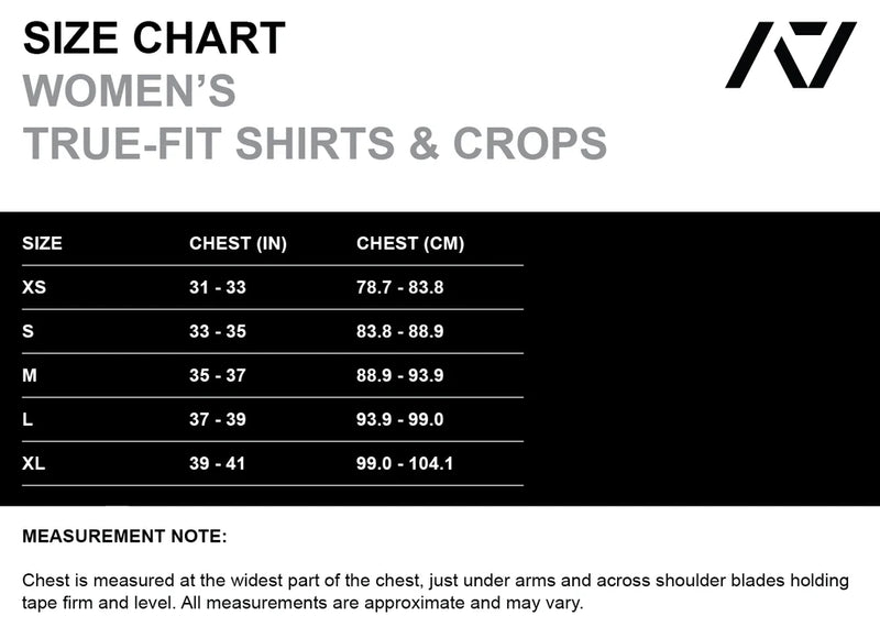 Demand Greatness True-Fit Women's Meet Crop - Stealth size chart